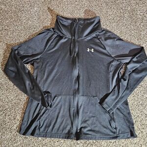 Under Armour Womens HeatGear Full Zip Jacket Black Funnel Neck Large 1319383